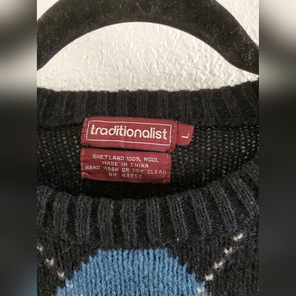 Traditionalist Shetland 100% Wool Diamond Pattern Sweater Size Large - Picture 2 of 6